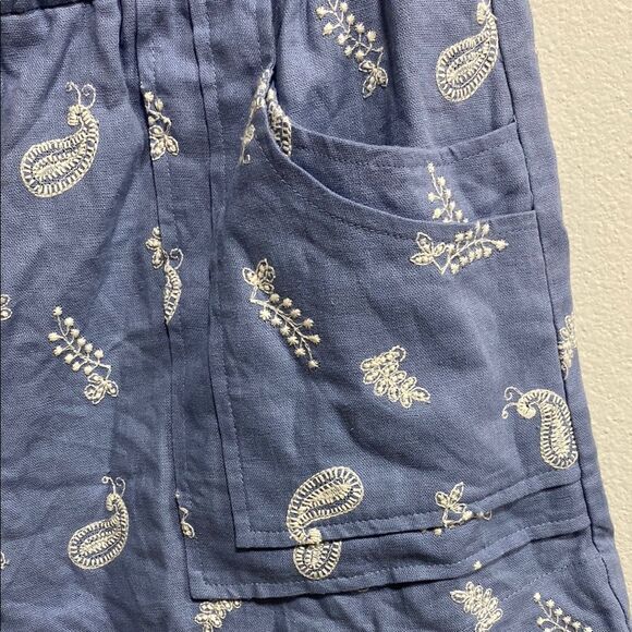 House of Harlow Boho Embroidered Paisley Linen Blend Paperbag Shorts Sz L - Picture 6 of 13